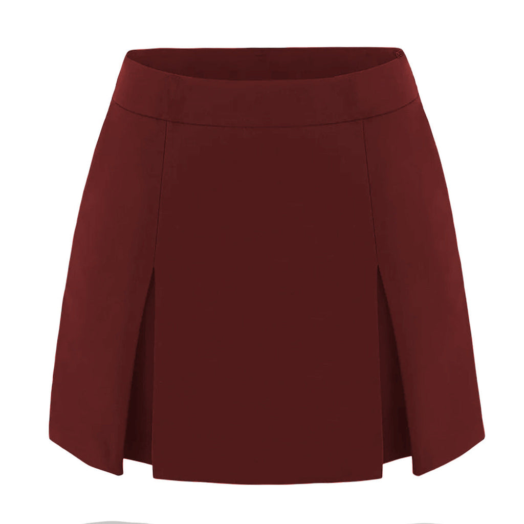 Women Double Slit A line Pantskirt Elastic High Waist Zipper Culottes Women
