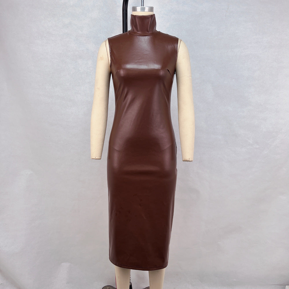 Liquid Coco Faux Leather Sleeveless Dress