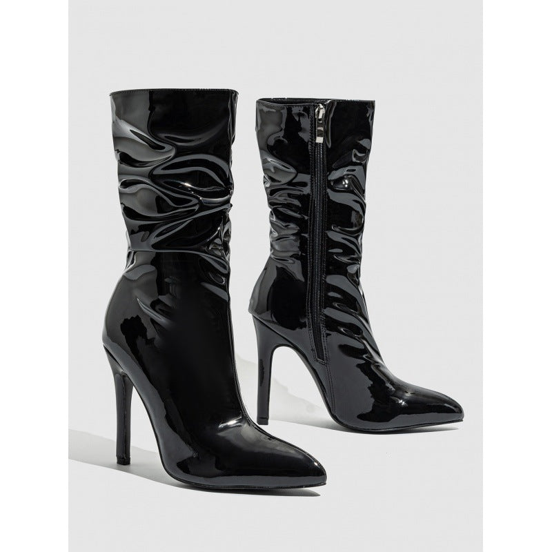 Viper Patent Slouch Stiletto Boots