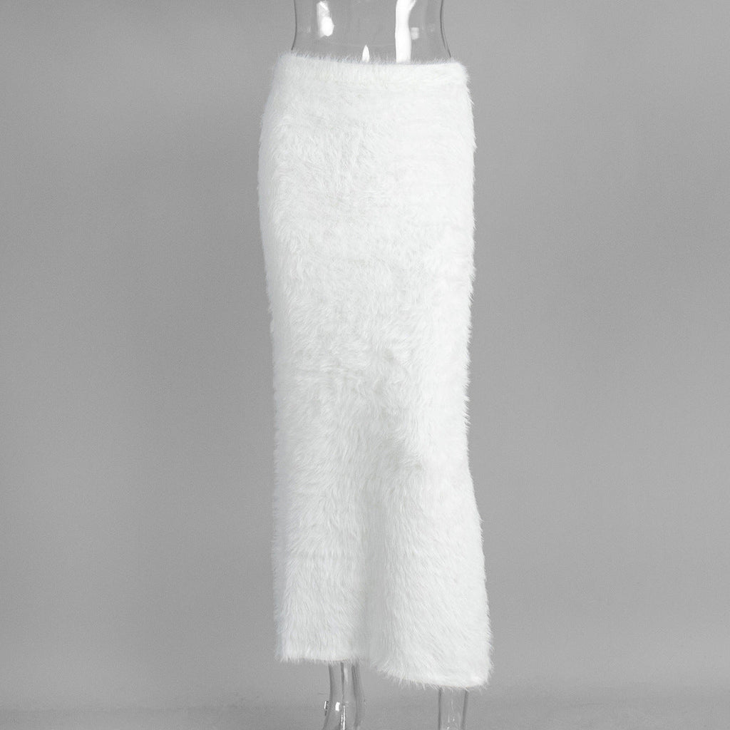 Knitted Furry Long Skirt