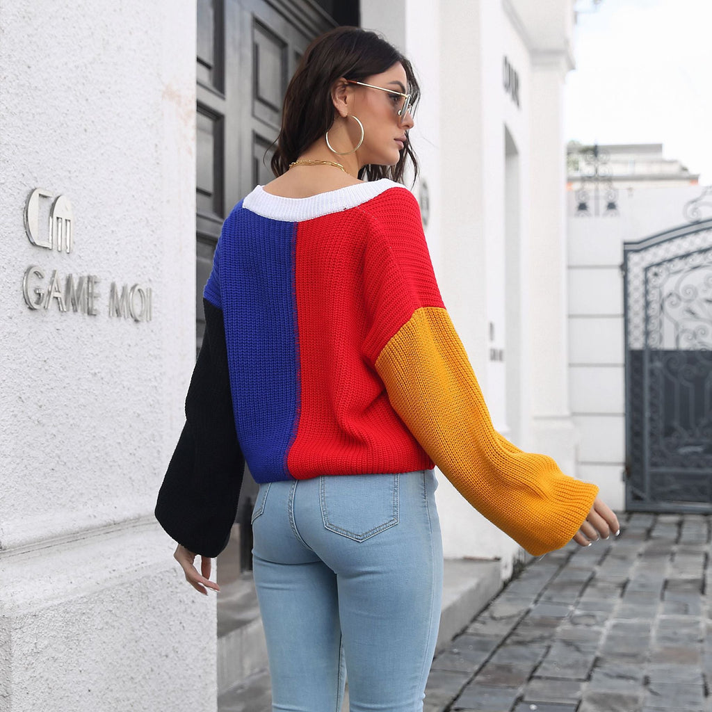 Color Stitching Knitted Cardigan