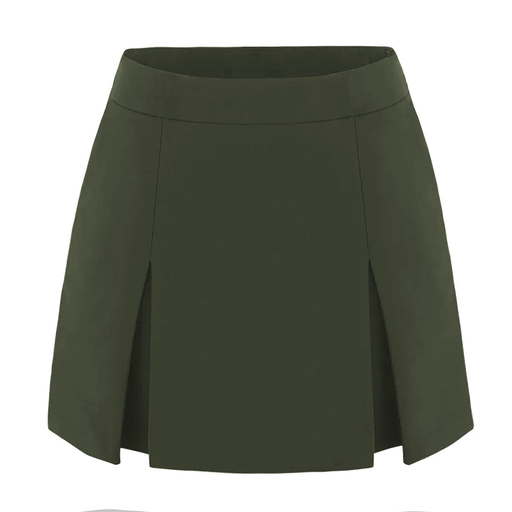 Women Double Slit A line Pantskirt Elastic High Waist Zipper Culottes Women