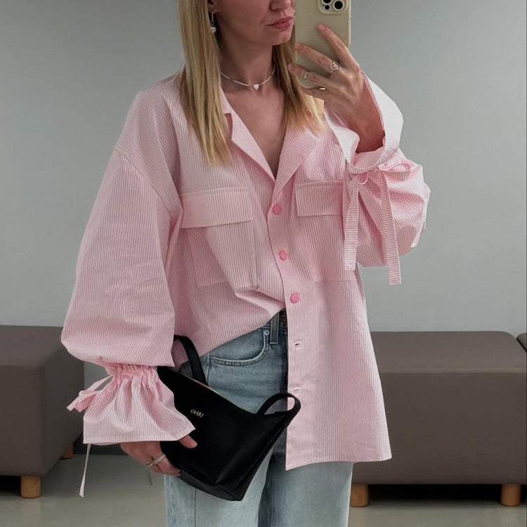 Bell Sleeve Loose Pockets Shirt