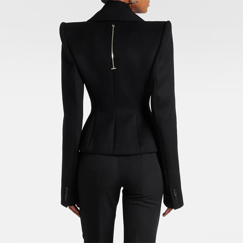 Early Autumn Double Breasted Simple Slim Fit Large Collared Woolen Jacket Coat