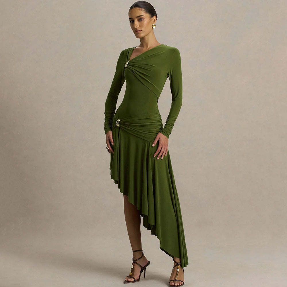 Olive Asymmetric Keyhole Midi Dress