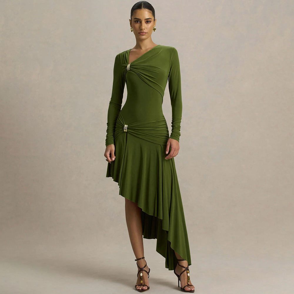 Olive Asymmetric Keyhole Midi Dress