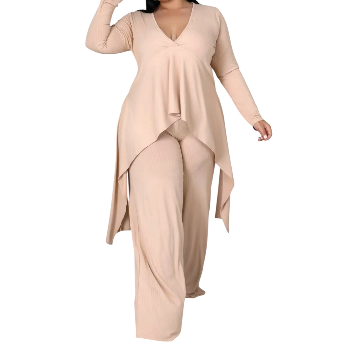 Plus Size 2 Piece Ribbed Crop Top Set