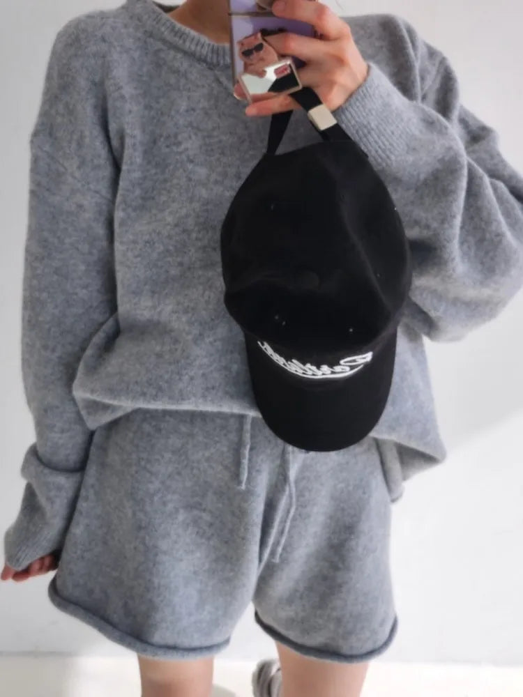 Cozy Heather Gray Sweater Shorts Set