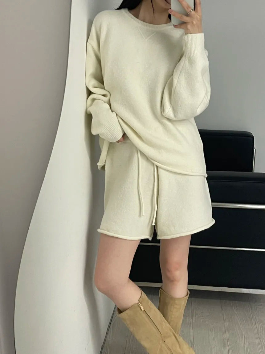 Cozy Heather Gray Sweater Shorts Set