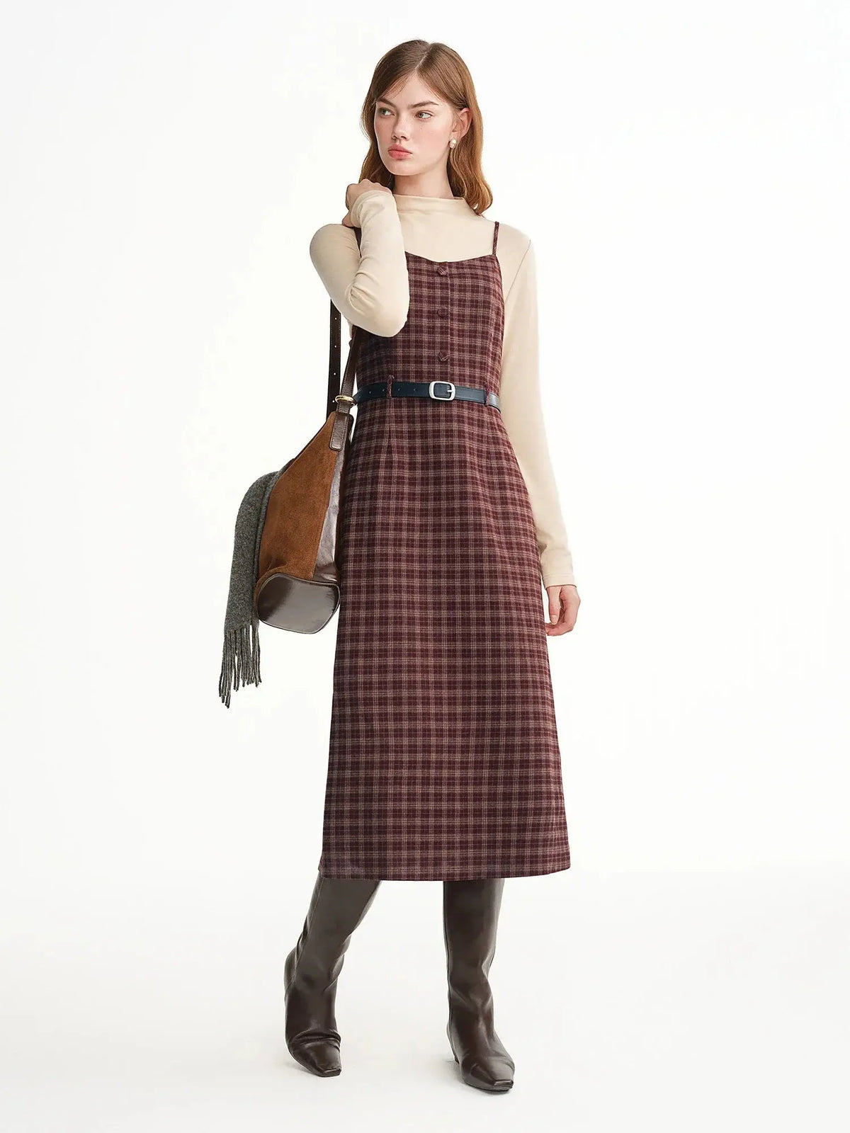 Tweed Plaid Midi Dress Set