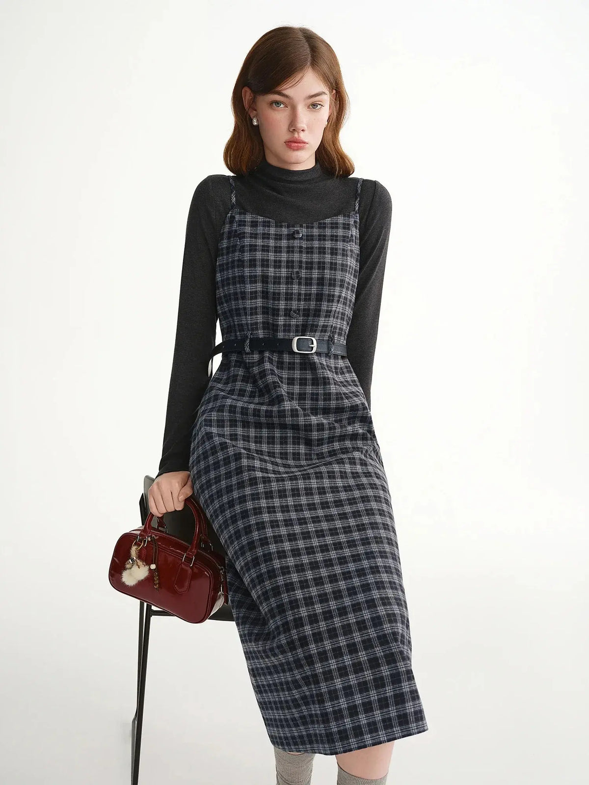 Tweed Plaid Midi Dress Set