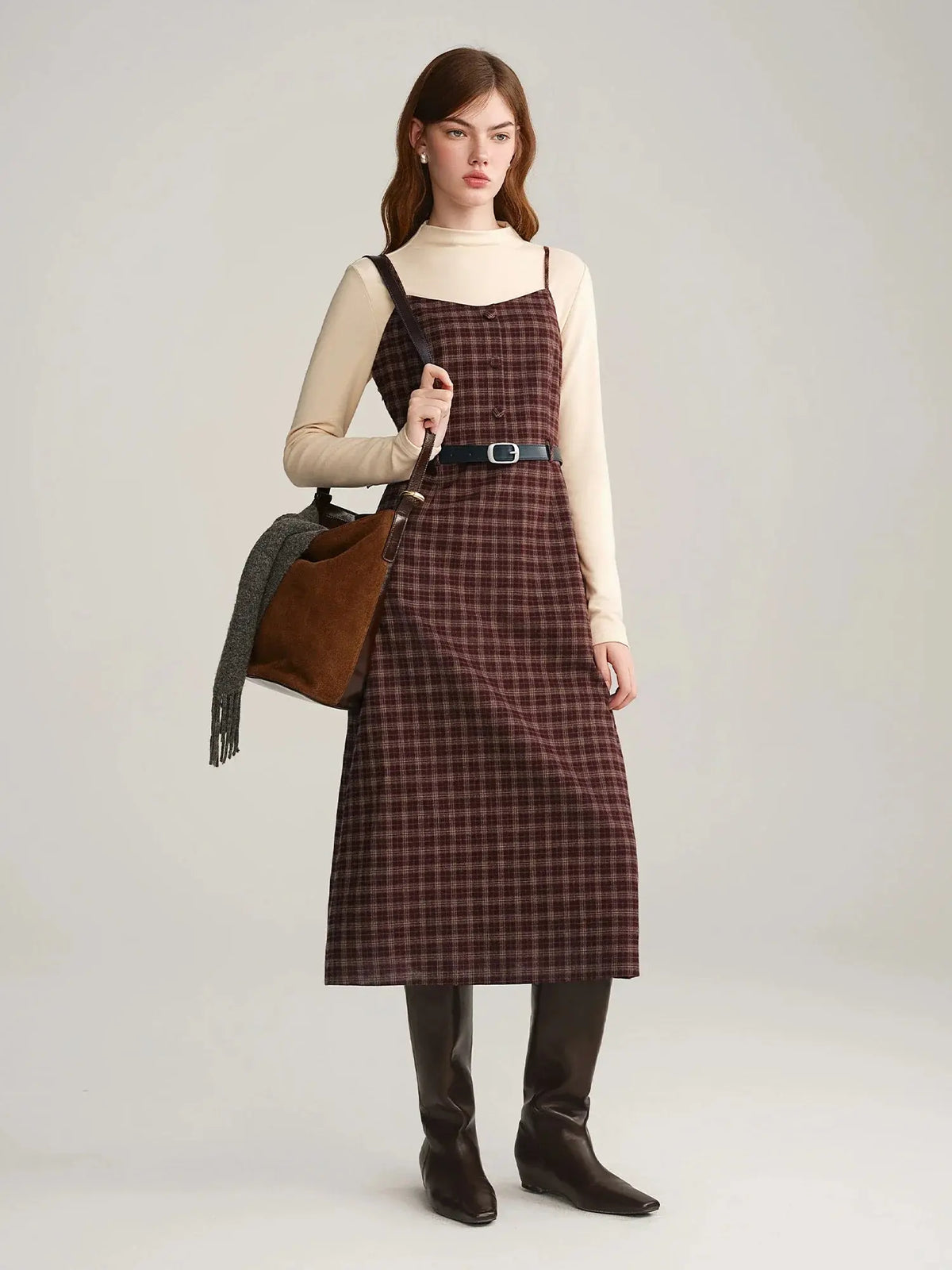 Tweed Plaid Midi Dress Set