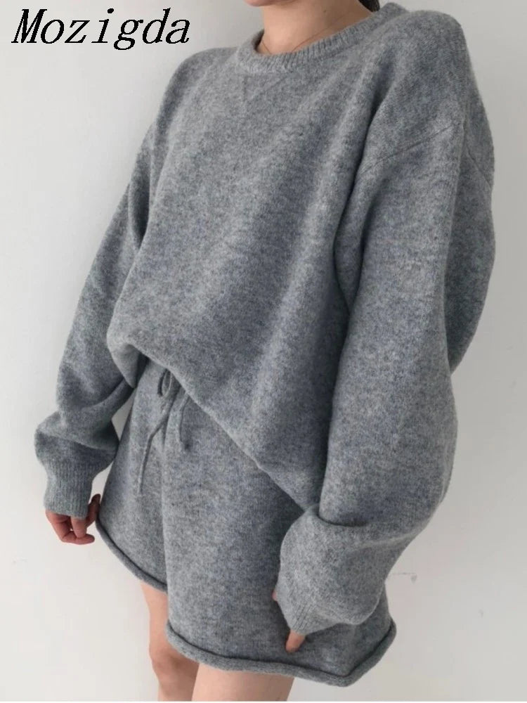 Cozy Heather Gray Sweater Shorts Set