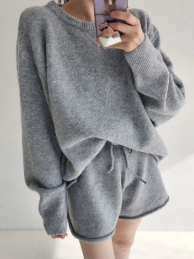 Cozy Heather Gray Sweater Shorts Set
