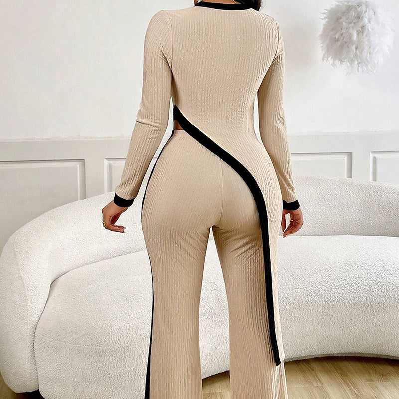 UnevenTop and Contrast Pants Set