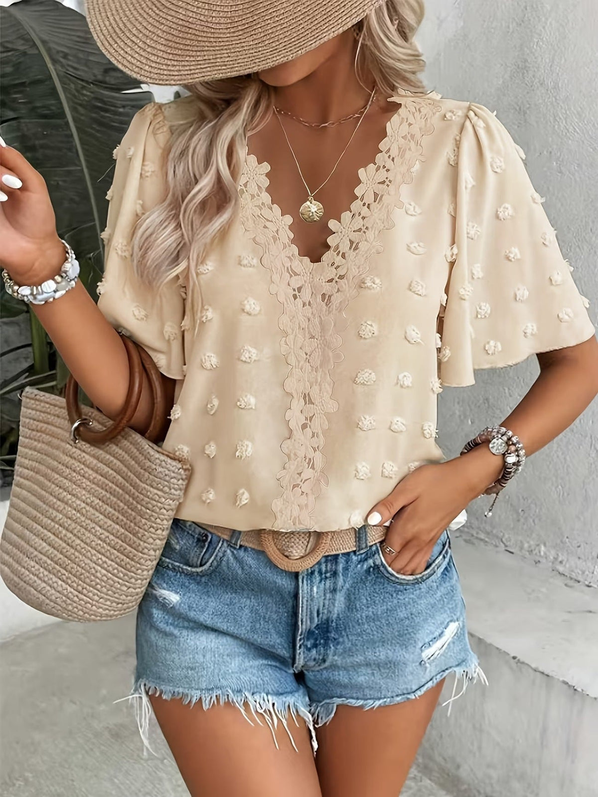 Swiss Dot Short Sleeve Top