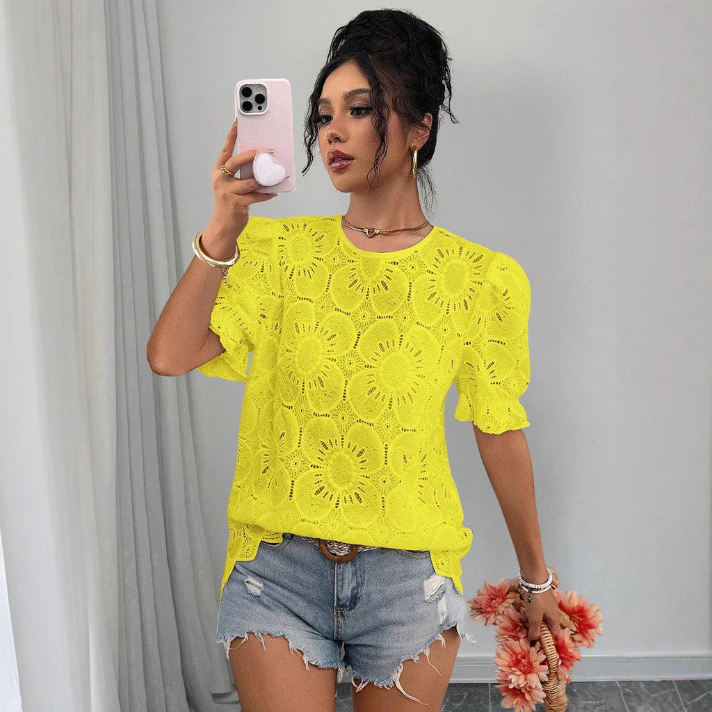 Lace Puff Sleeve Shirt Top – Loose Fit