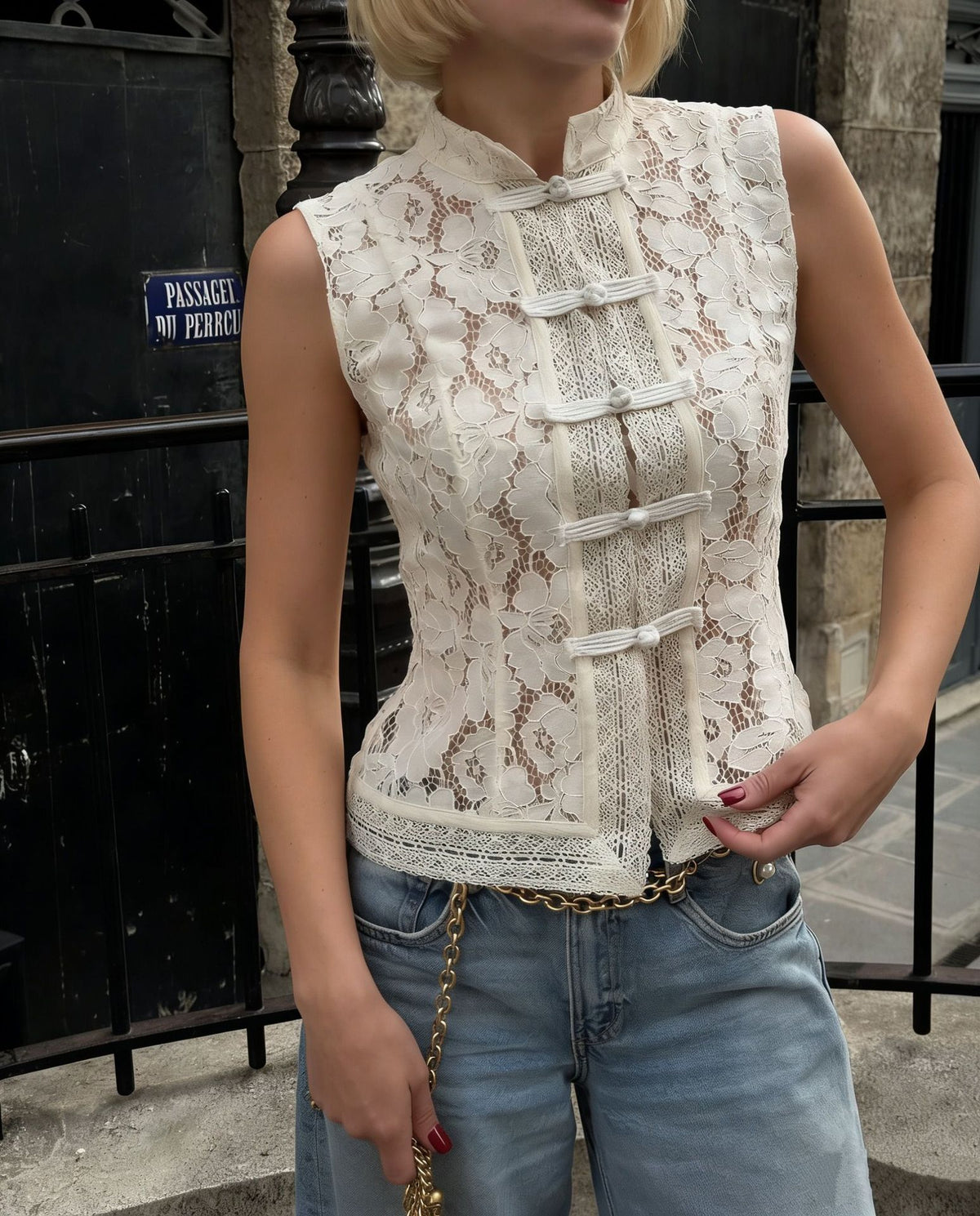 Vintage Lace Crochet Slim-Fit Top