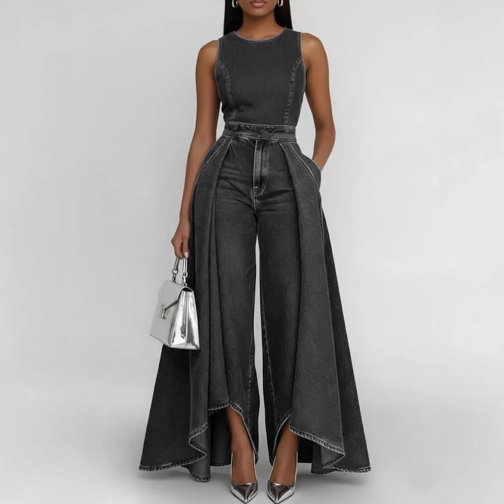 Midnight Denim Skirt-Overlay Jumpsuit