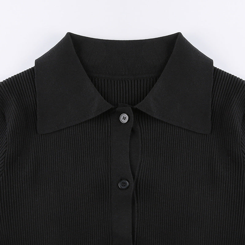 Ribbed Knit Button Cardigan Top – Black