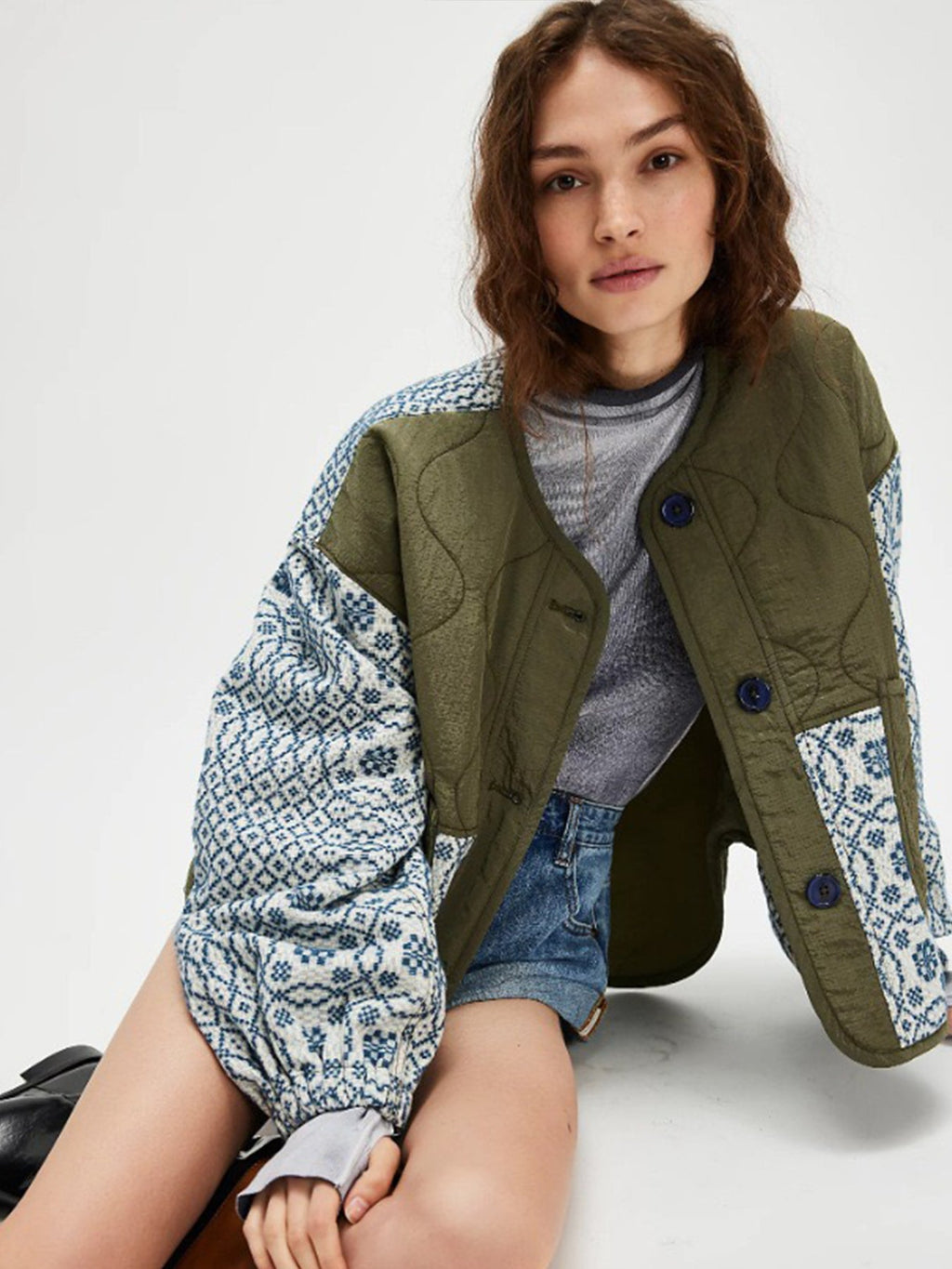 Quilted Printed Patchwork Button Coat