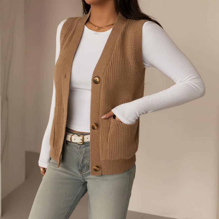Loose Single-Breasted Knit Sweater Vest