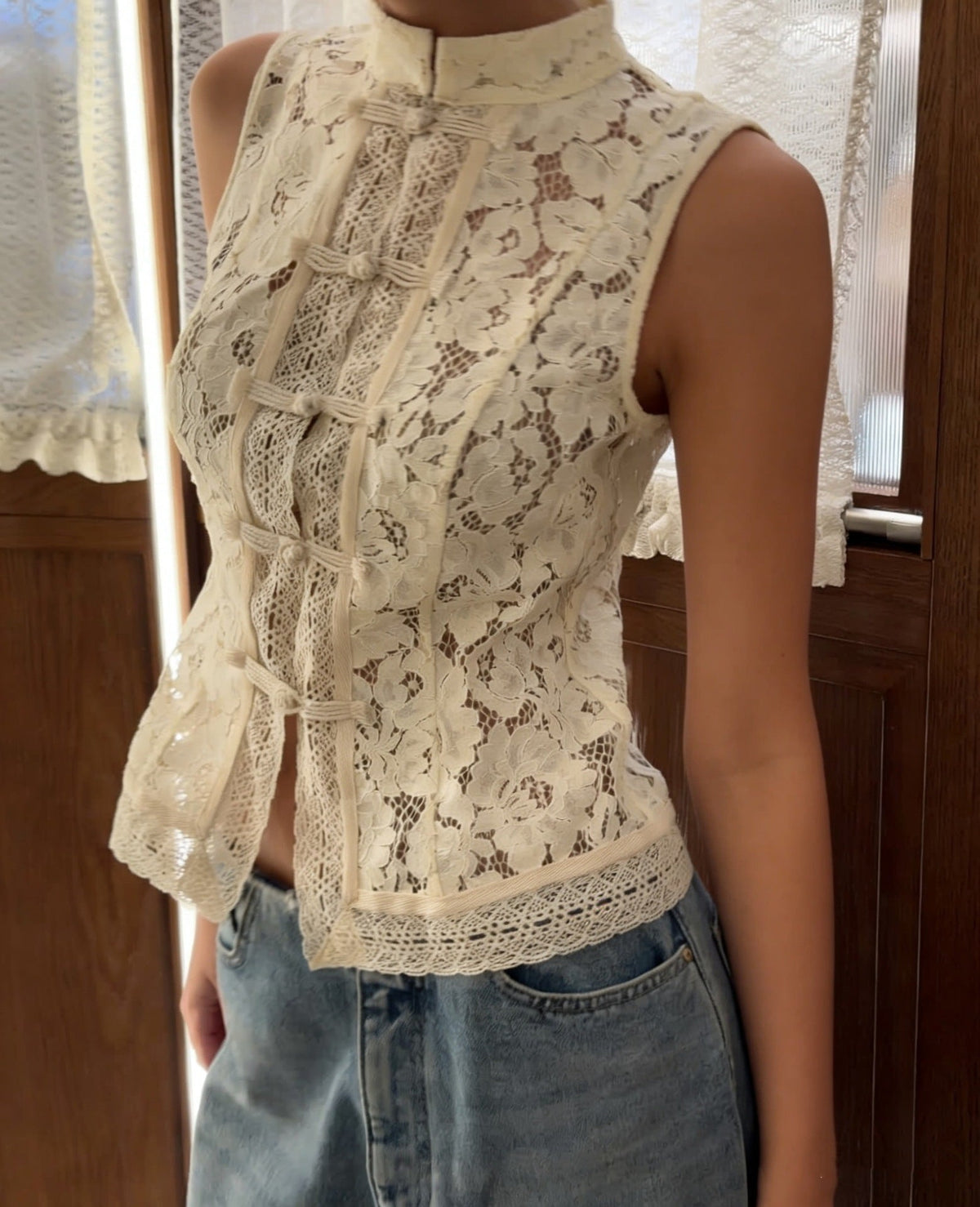 Vintage Lace Crochet Slim-Fit Top