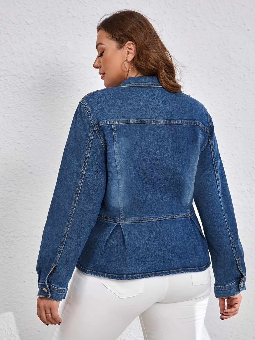Plus Size Button-Up Peplum Denim Jacket See size chart under “more details”
