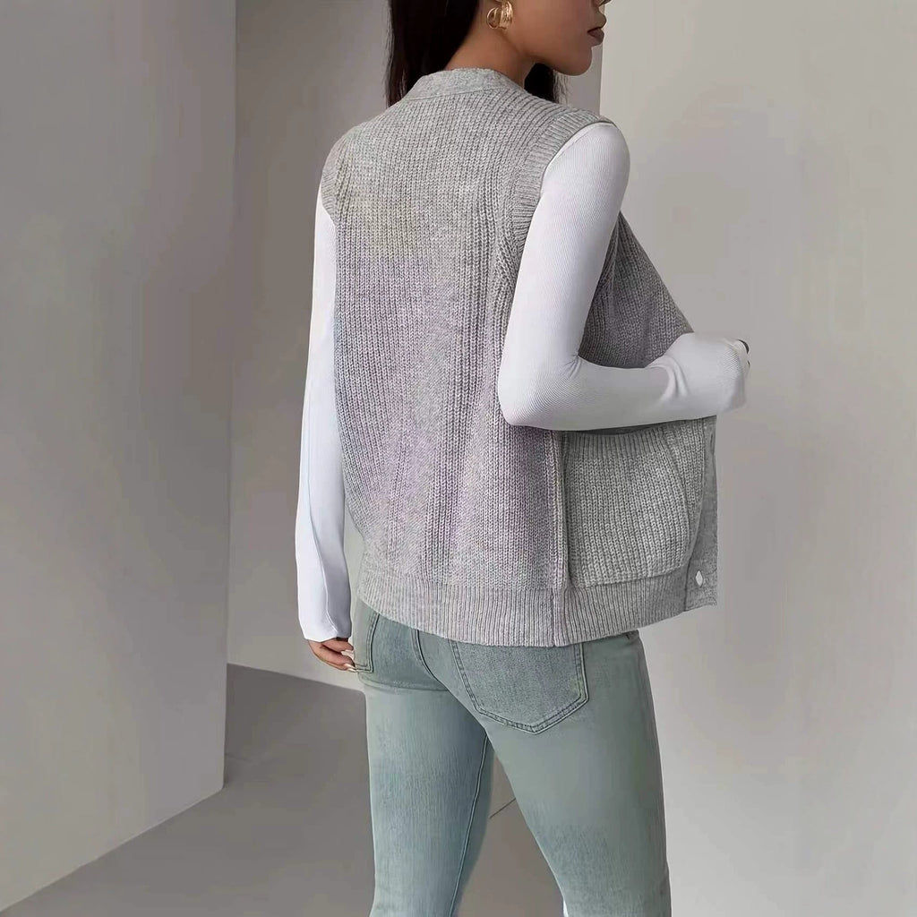 Loose Single-Breasted Knit Sweater Vest