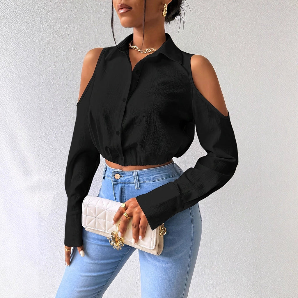 Textured Cold-Shoulder Blouse