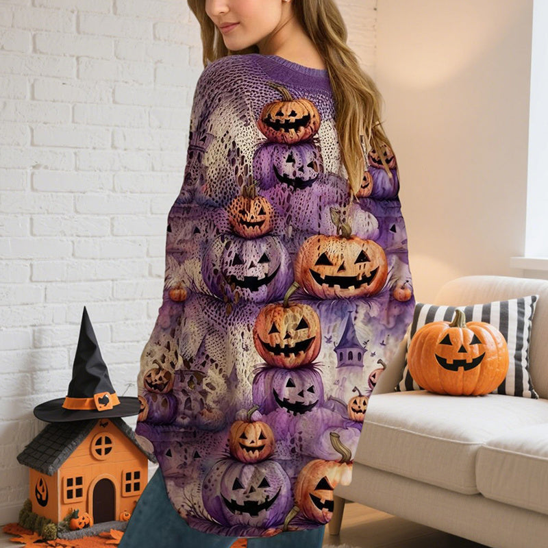 Halloween Pumpkin Print Blouse