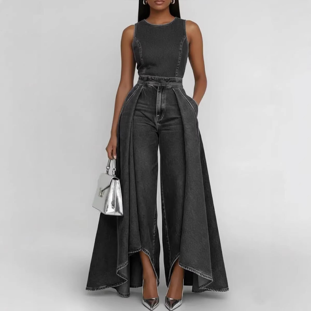 Midnight Denim Skirt-Overlay Jumpsuit