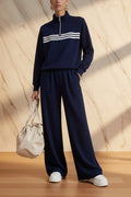 Women's Half-Zip Stripe Sweatshirt & Wide-Leg Pants Set