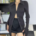 Ribbed Knit Button Cardigan Top – Black