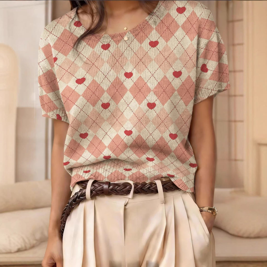 Retro Short-Sleeve Jacquard Knit Top