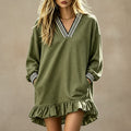 Linen Asymmetrical Hem Loose Mini Dress