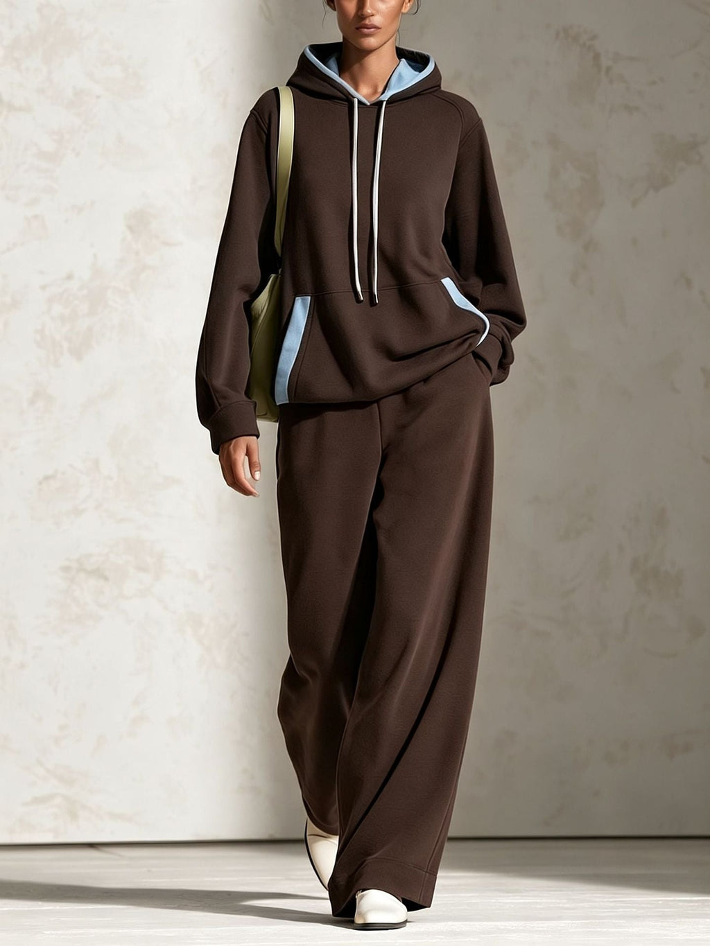 Women's Colour-Block Oversized Raglan Hoodie & Wide-Leg Trouser Set