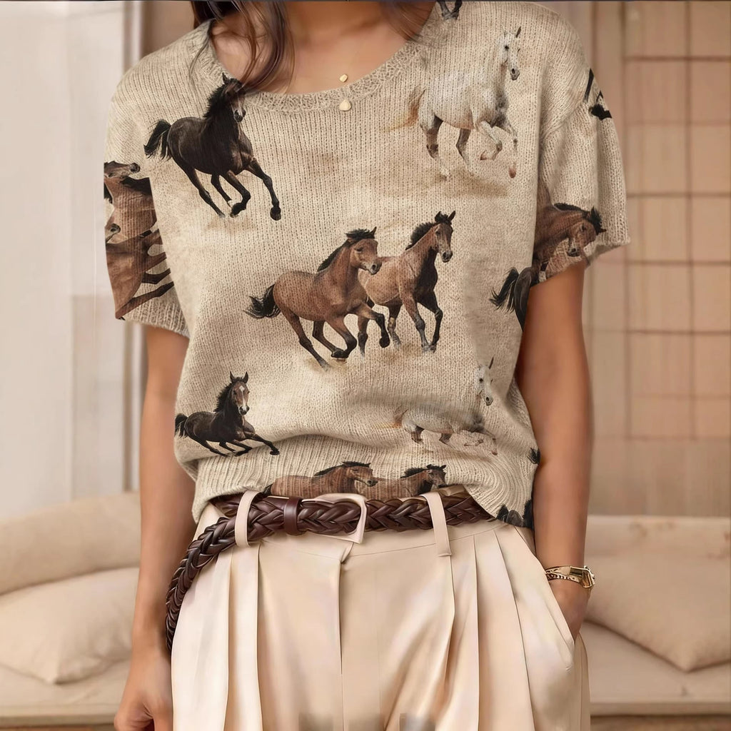 Retro Short-Sleeve Jacquard Knit Top