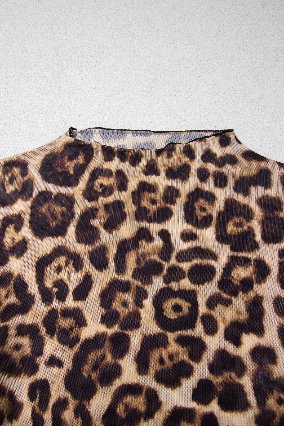 Leopard Mesh Mock Neck Long Sleeve Top