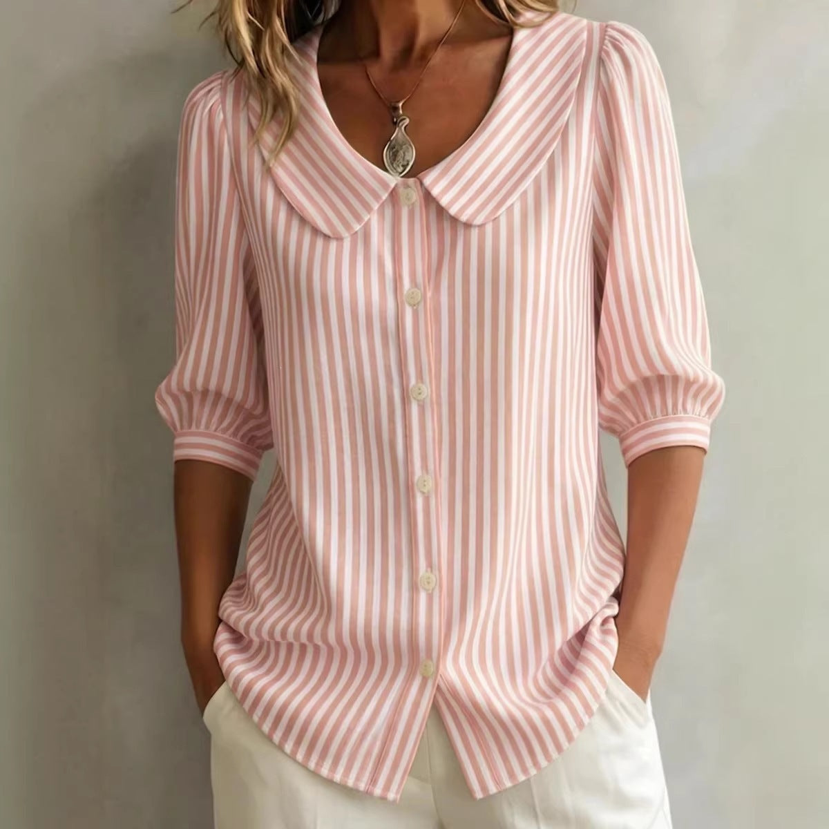 Striped Three-Quarter Sleeve Top