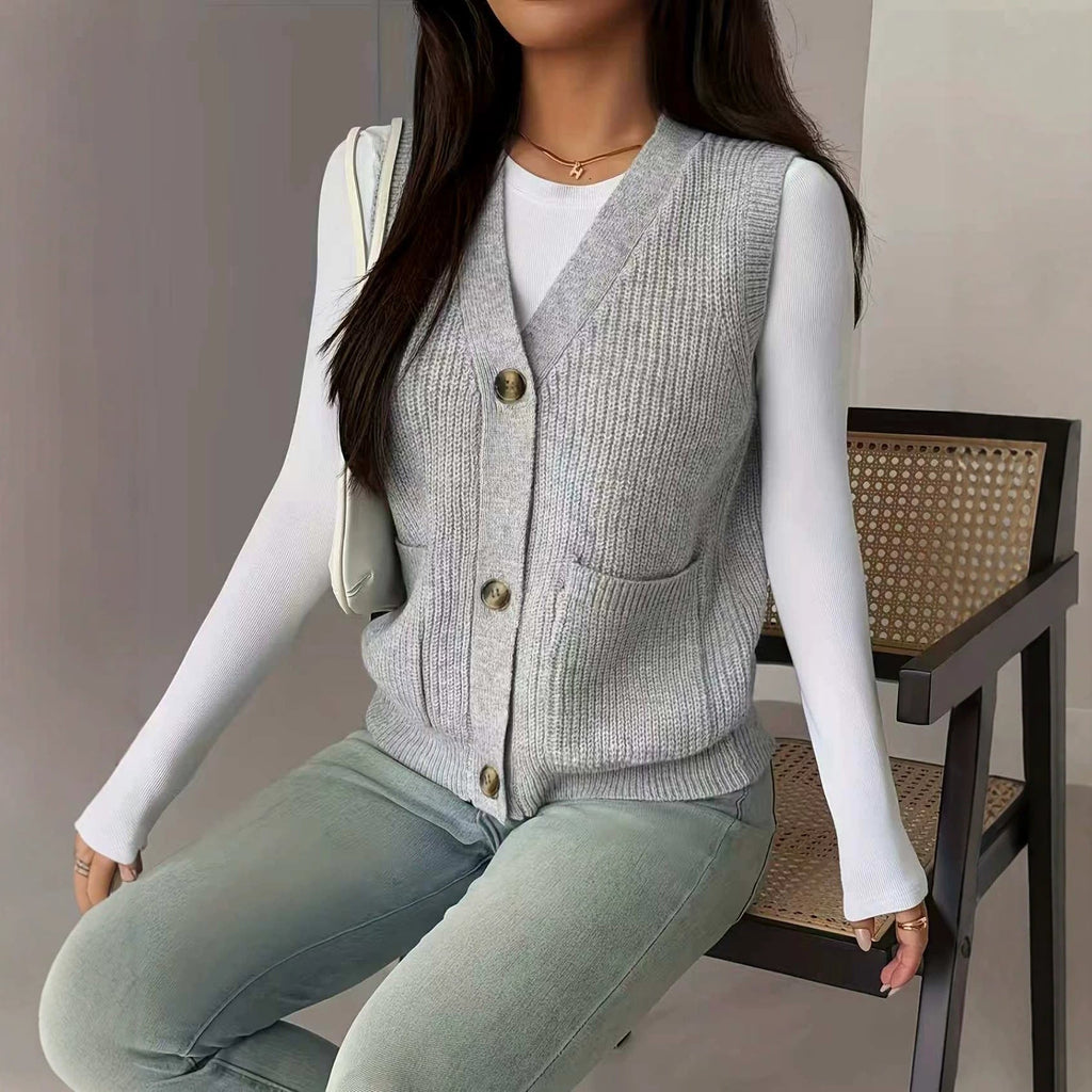 Loose Single-Breasted Knit Sweater Vest