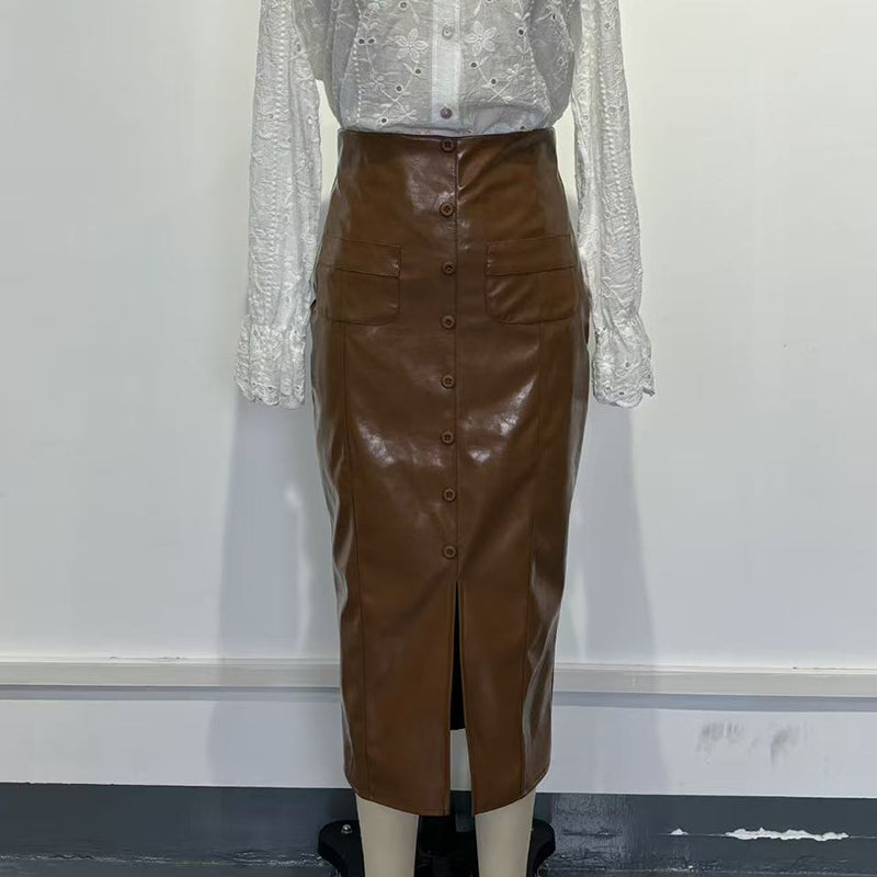 Faux Leather Bodycon Midi Skirt