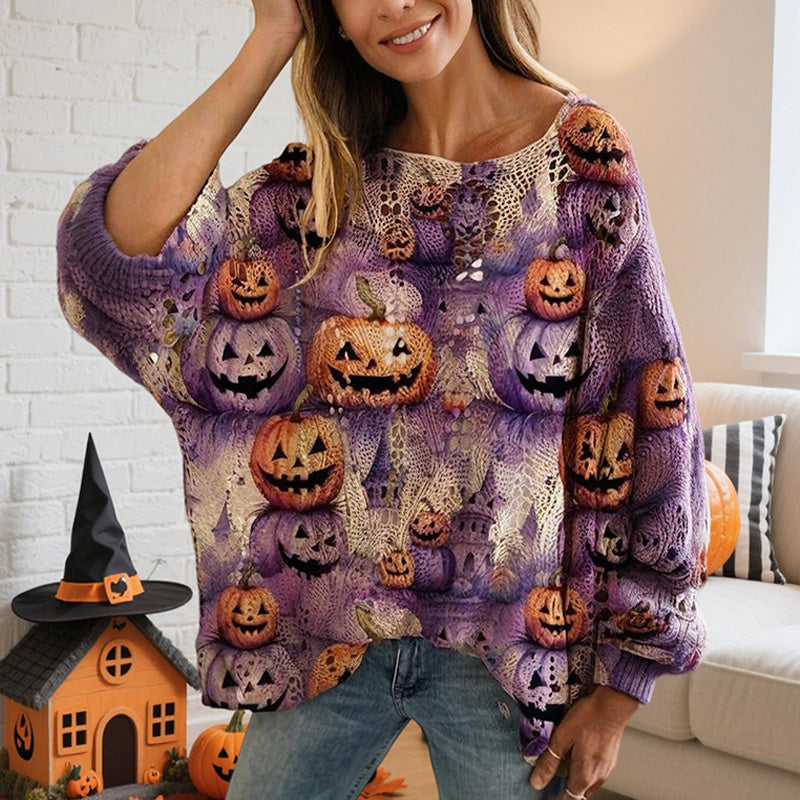 Halloween Pumpkin Print Blouse