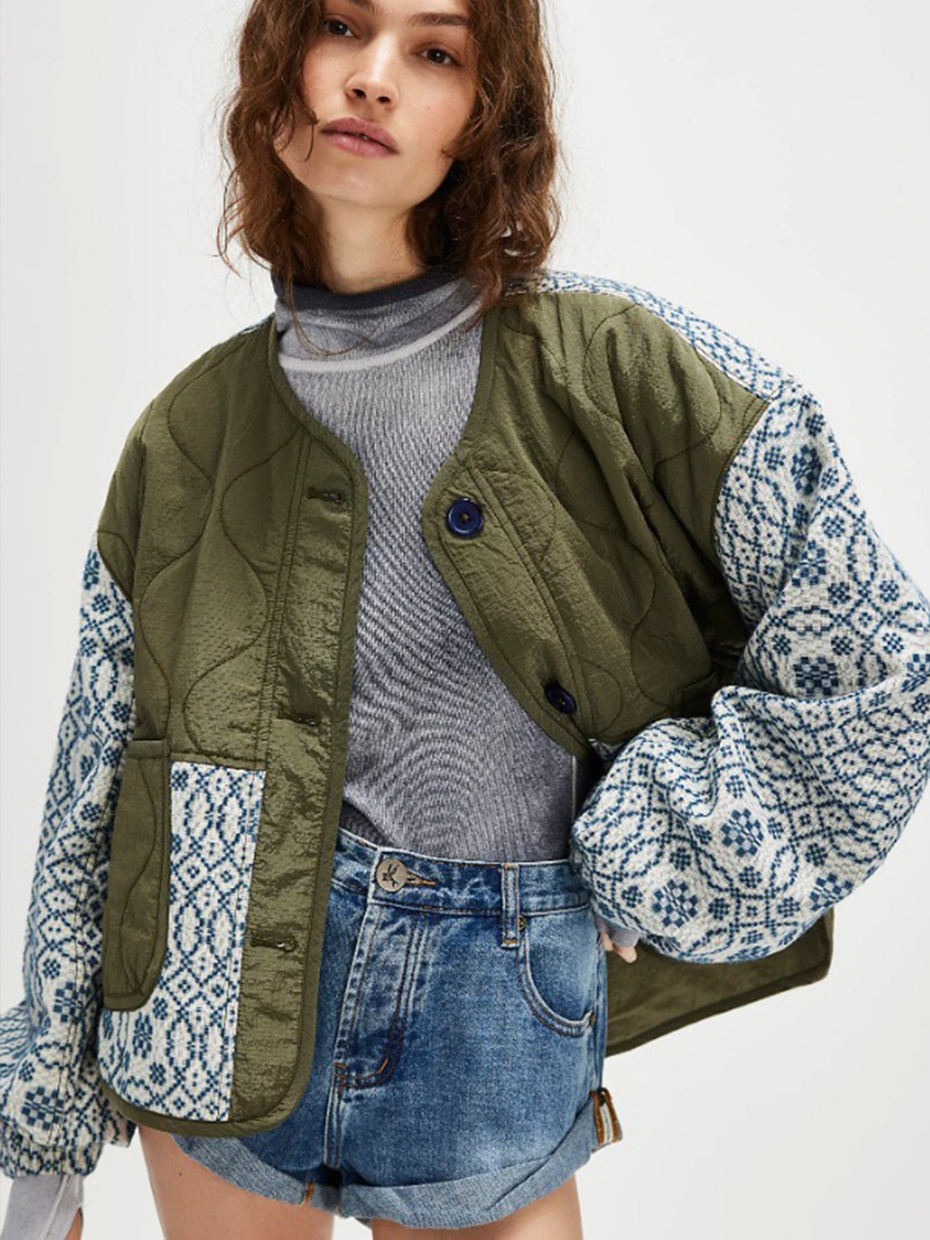Quilted Printed Patchwork Button Coat