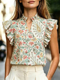 Mini Collar Ruffle-Trim Printed Top