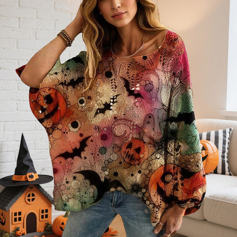 Halloween Pumpkin Print Blouse