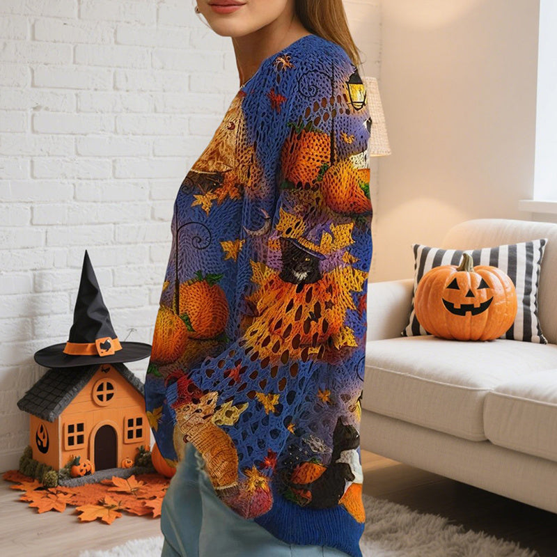 Halloween Pumpkin Print Blouse