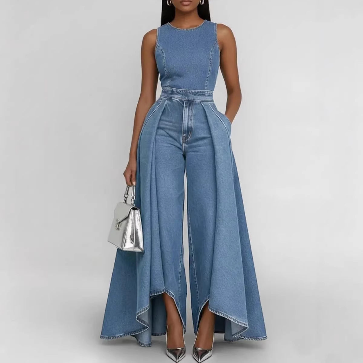 Midnight Denim Skirt-Overlay Jumpsuit