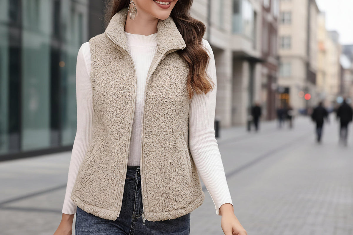 Plush Stand-Up Collar Zip Vest