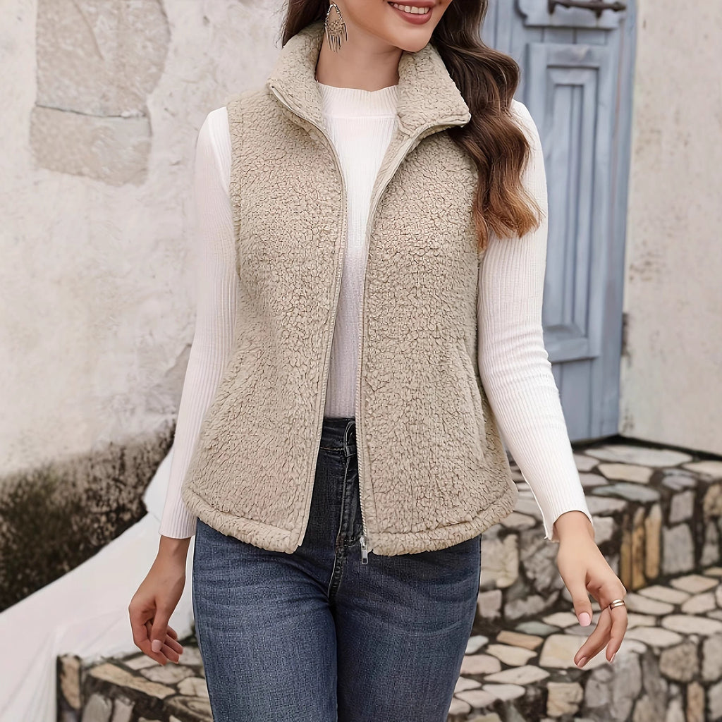 Plush Stand-Up Collar Zip Vest